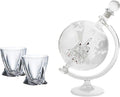 Whiskey Decanter Set 35 oz - Men's Whiskey, Wine and Bourbon Shaker with 2 Diamond Alcohol Glasses - Etched Globe Glass Decanter with Ship - Dads Gifts for Holiday (Glass Ship)