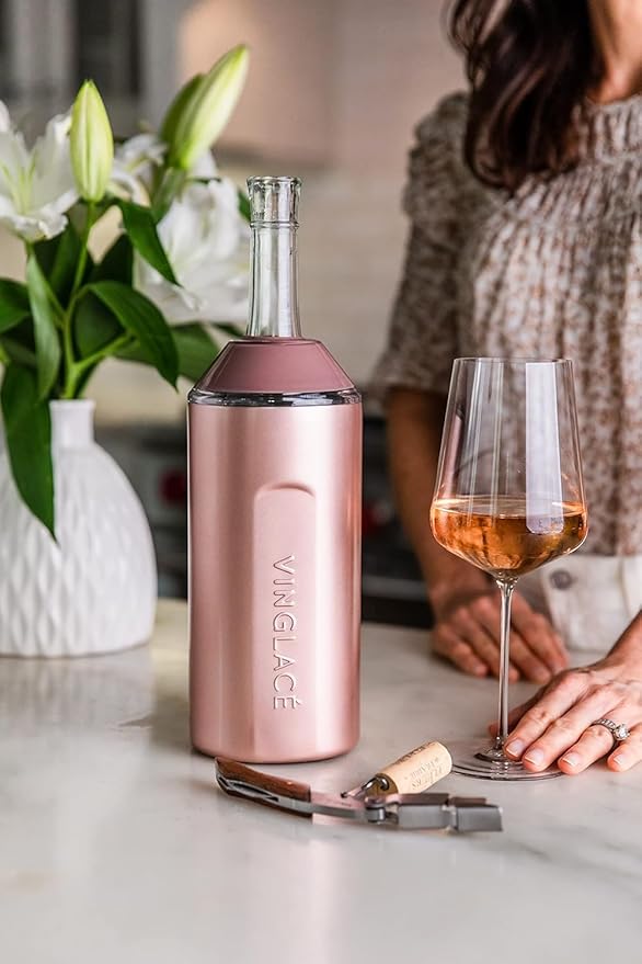 Personalized Vinglacé Wine & Champagne Bottle Chiller - A Unique Customized Gift for Wine Lovers (Rose Gold)