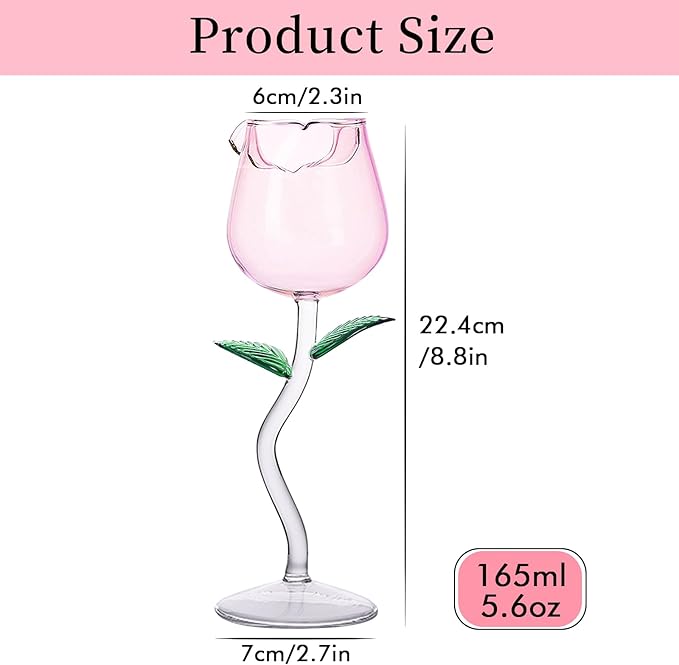 Rose Wine Glasses Set of 2 Creative Wine Goblet Champagne Flutes Classy Red Wine Glass, Ideal Gifts for Housewarming, Wedding, Birthday Celebrations