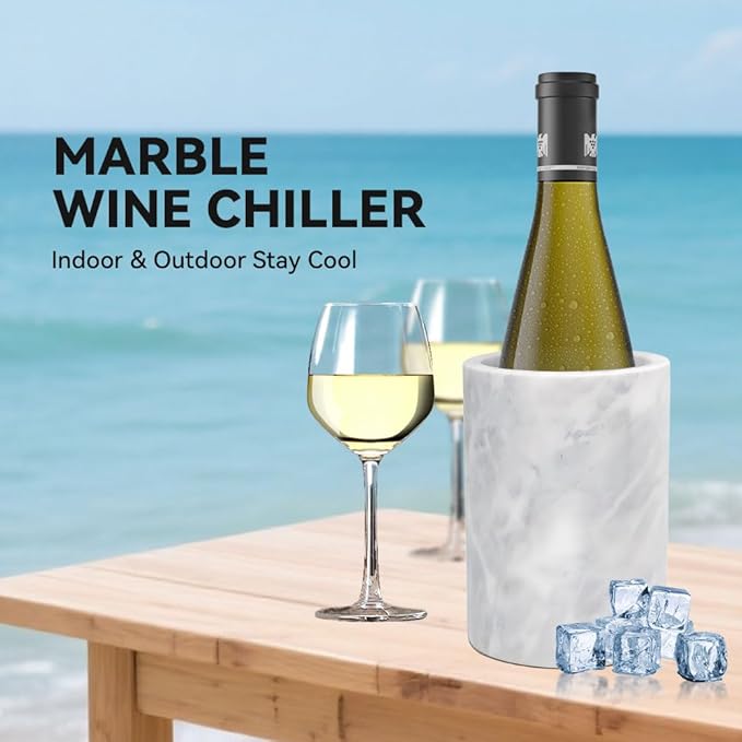 Kota Japan White Marble Stone Wine and Champagne Bottle Chiller Cooler - 7" X 5" | Elegant Kitchen Utensil Holder | Must Have Wine Chiller for Your Home | Impress Your Guests at Next Party or Event!