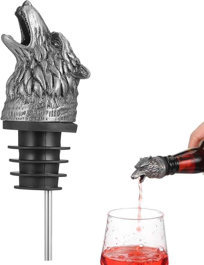 MAGICLULU Wine Aerator Pourer Wolf Head Spout Bottle Pourers Stainless Steel Animal Bar Liquors Bottle Pourer Animal Decorative Liquors Stopper for Red Wines Whiskey Silver