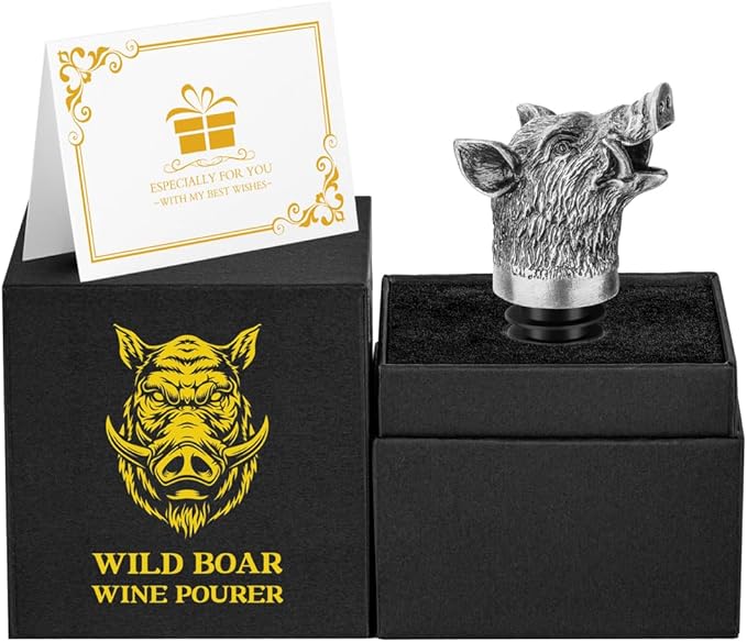 Wild Boar Head 2-in-1 Wine Aerator Bottle Pourer and Stopper for Men Women, Hunting Gifts for Hunters, Liquor Bottle Pourers Spout for Alcohol Spirits, Wine Saver Gifts Accessories