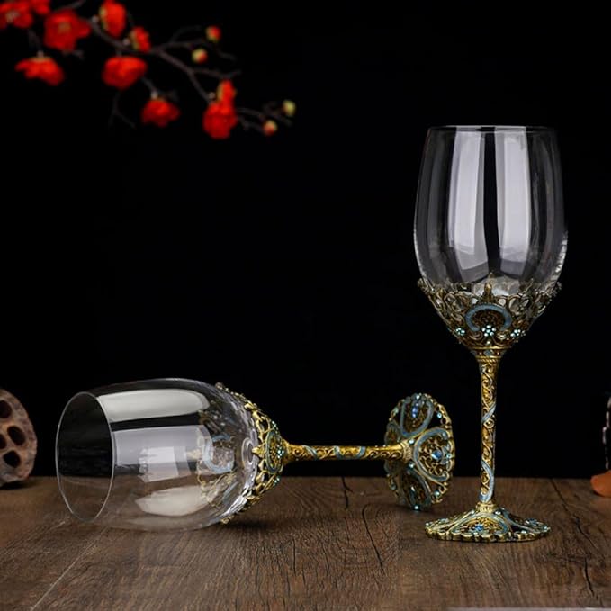 Simcat Handmade Painted Enamel Flower Glass Wine Glasses Transparent Refined Goblet, Stem For Cabernet, Gifts (enamel)