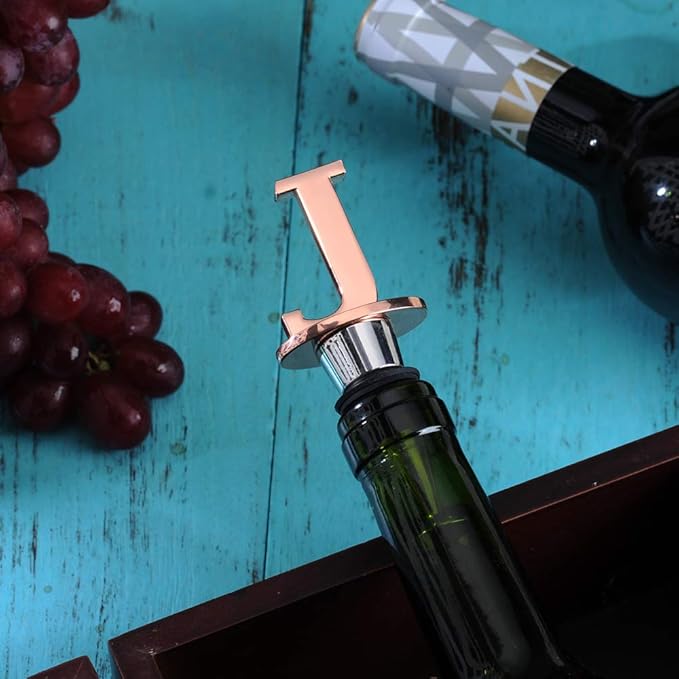 Wine and Beverage Bottle Stopper With Rose Gold Finish-Perfect Presents/Gift Idea for Valentines Day, Mothers Day, Fathers Day, Thanksgiving Day,J-Initial (Letter J)