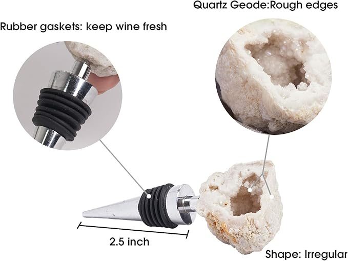 AMOYSTONE Natural Quartz Wine Stoppers with Alloy Bases for Wine Preservation - 4" Decorative Stone Seals for Home Bars, Unique Wedding Gifts for Women (1 Pack)