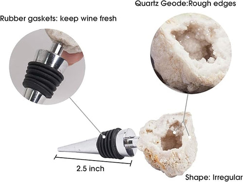 AMOYSTONE Natural Quartz Wine Stoppers with Alloy Bases for Wine Preservation - 4" Decorative Stone Seals for Home Bars, Unique Wedding Gifts for Women (1 Pack)