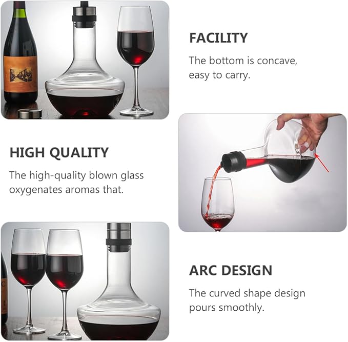 GARVALON Handblown 1000ml Glass Wine Decanter Large Handheld Fast Aerator for Red Wine and Brandy Suitable for Home Bar and Dining