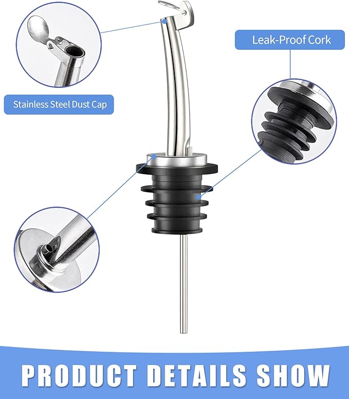 Liquor Pour Spouts, 12 Pack Classic Bottle Pourers Liquor Pourers with Flip Top, Stainless Steel Pour Spout for Liquor Bottles, for Alcohol, Olive Oil,Bar Bartender Accessories