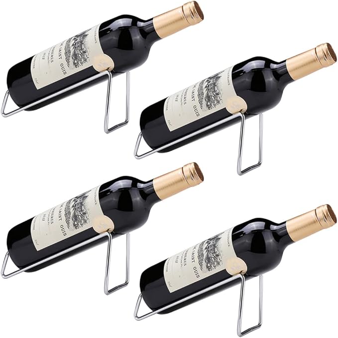 4Pcs Simple Tabletop Wine Display Rack, Wine Bottle Holder, Gift for Kitchen Home Decoration (Silvery)