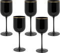 PLASTICPRO Black Wine Cup with Gold rim Plastic Wine Glasses Set of 10 Elegant Wine Goblets Hard Plastic Wine Cups on Stem 12 Ounce