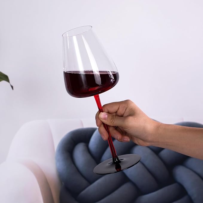 KAMMAK Wine Glasses Set of 2, 16.06 oz Hand Blown Crystal Bordeaux Wine Glasses, Thin Rim & Long Stem, Perfect for Red & White, Daily Use, Wedding or Birthday Gift with Gift Box, XH-H245 Black Base