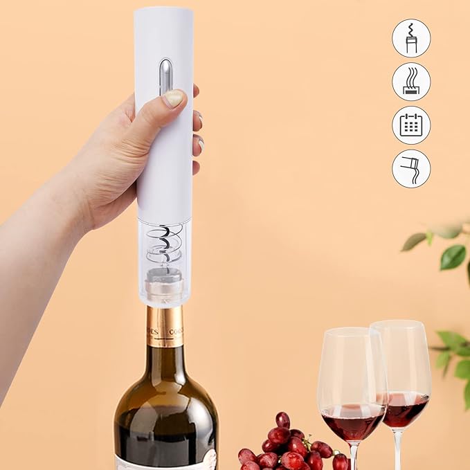 Electric Wine Opener, Automatic Cordless Bottle Opener with Foil Cutter, One-Button Operation, Food-Grade Screw Hook & Splinter-Proof Design for Home, Bar & Restaurant