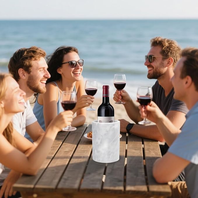 Kota Japan White Marble Stone Wine and Champagne Bottle Chiller Cooler - 7" X 5" | Elegant Kitchen Utensil Holder | Must Have Wine Chiller for Your Home | Impress Your Guests at Next Party or Event!