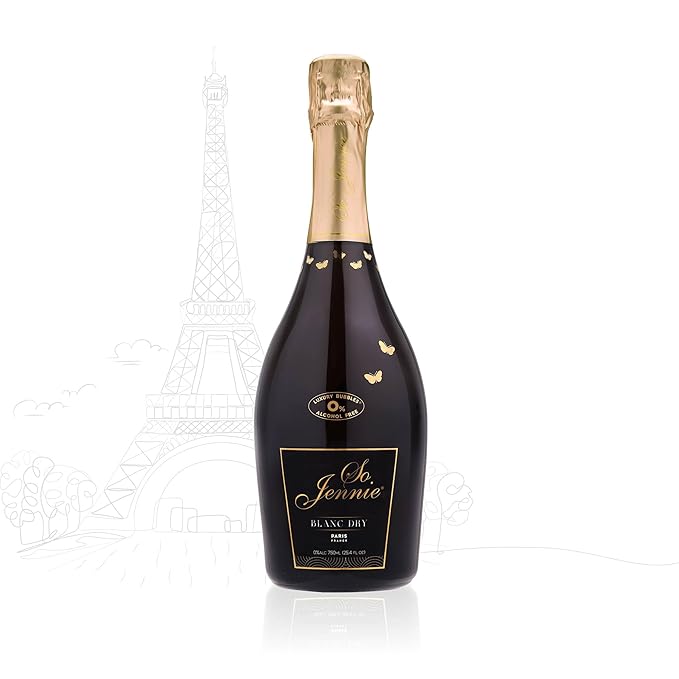 So Jennie Paris Non-Alcoholic Blanc Dry Sparkling Champagne Alternative - Certified Halal, Low Calorie, Sulfite Free - No Preservatives, No Added Sugar (750ml, 1 Bottle)