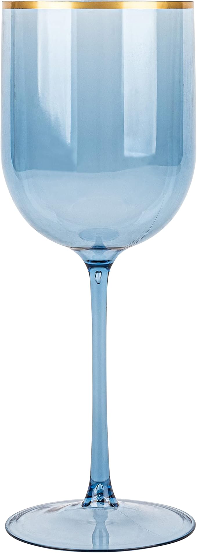 PLASTICPRO Blue Wine Cup with Gold rim Plastic Wine Glasses Set of 5 Elegant Wine Goblets Hard Plastic Wine Cups on Stem 12 Ounce