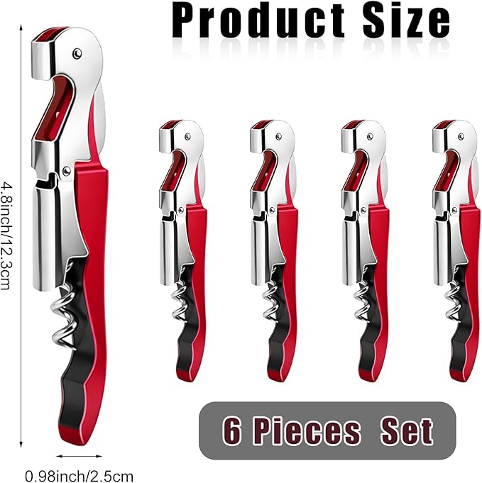 6 Pieces Professional Waiter Corkscrew Wine Openers, Red Wine Keys Opener Stainless Steel Hinges Serrated Foil Cutter for Restaurant Waiters, Sommelier, Bartenders (Red)
