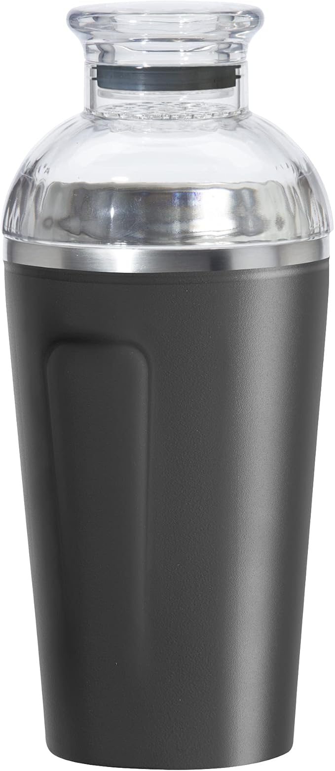 OGGI Groove Insulated Cocktail Shaker-17oz Double Wall Vacuum Insulated Stainless Steel, Tritan Lid has Built In Strainer, Ideal Cocktail Mixer, Martini Shaker, Margarita Shaker, Black