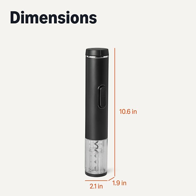 Amazon Basics Cordless Electric Wine Opener with Foil Cutter, Battery-Powered Motor, Black