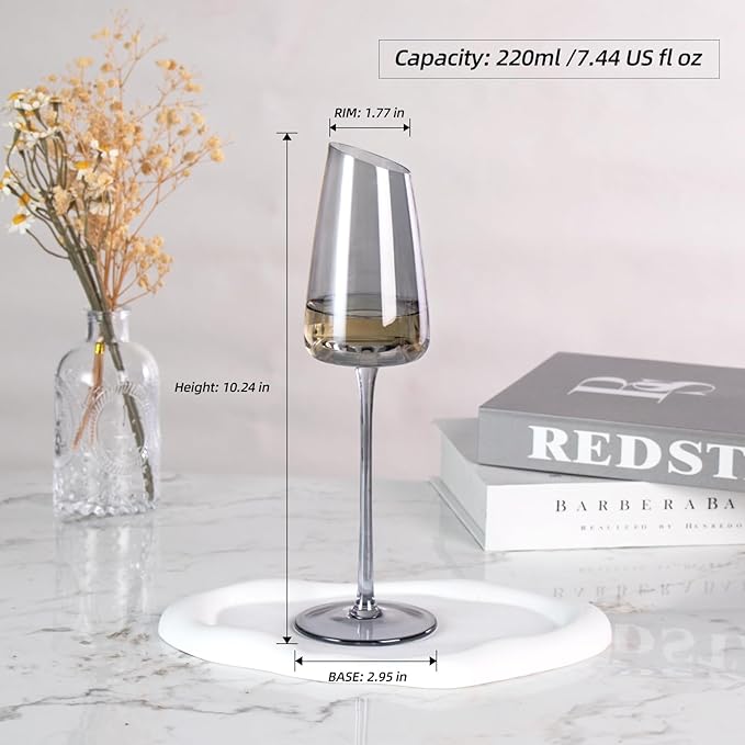 KAMMAK Wine Glasses Set of 2, 7.44 oz Hand Blown Crystal Bordeaux Wine Glasses, Thin Rim & Long Stem, Perfect for Red & White, Daily Use, Wedding or Birthday Gift with Gift Box, XH-H260 Gray