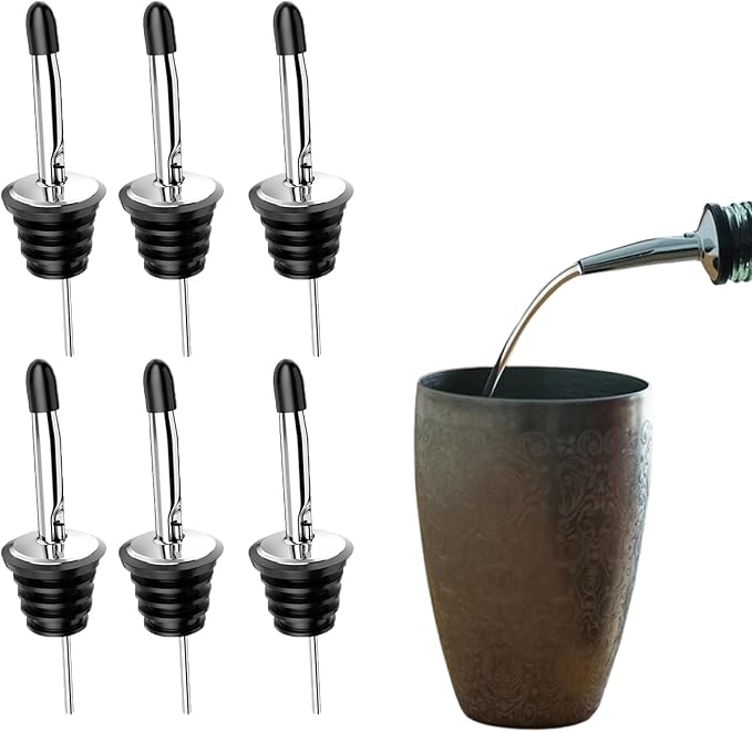6 Pack Liquor Bottle Pourers Stainless Steel, Bottle Pourers for Alcohol with Dust Caps, Speed Pourers for Liquor Bottles, Bar Pour Spouts, Olive Oil Spout for Kitchen, Bartending Supplies Essential