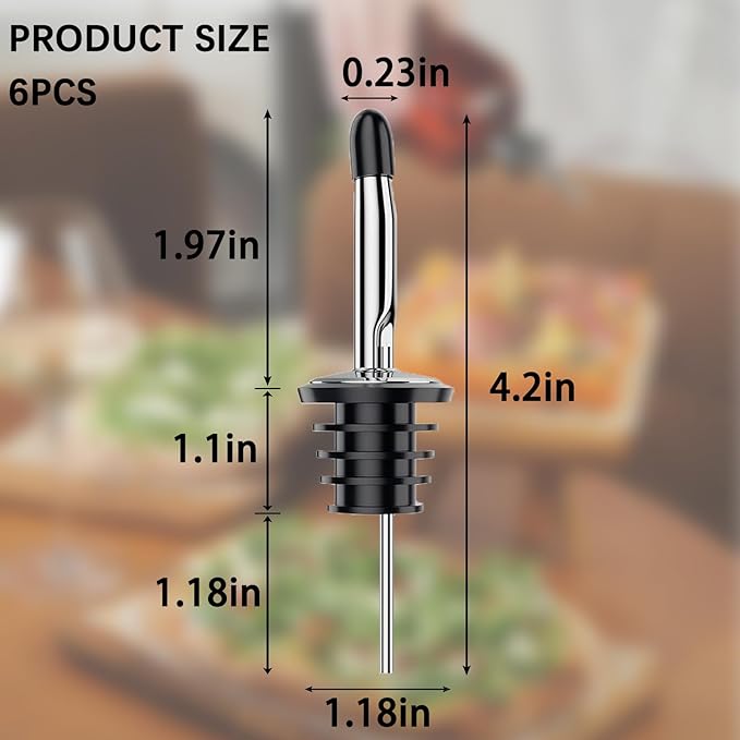 6 Pack Liquor Bottle Pourers Stainless Steel, Bottle Pourers for Alcohol with Dust Caps, Speed Pourers for Liquor Bottles, Bar Pour Spouts, Olive Oil Spout for Kitchen, Bartending Supplies Essential