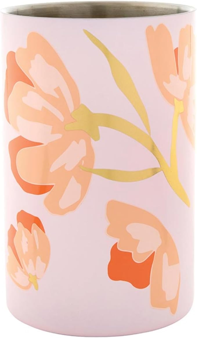 Slant Collections Party Wine Chiller Insulated Stainless Steel Wine Bottle Cooler Holder, 7.6" H, Blush Floral