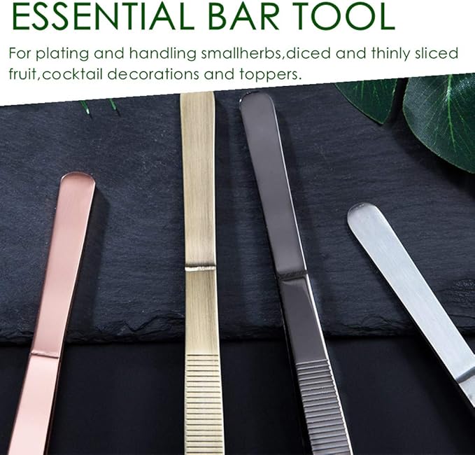 Tongs Tweezers - 12 Inch / 30cm Long Food Tongs Straight Serrated Forceps Cocktail Tweezers Bar Tool Gold