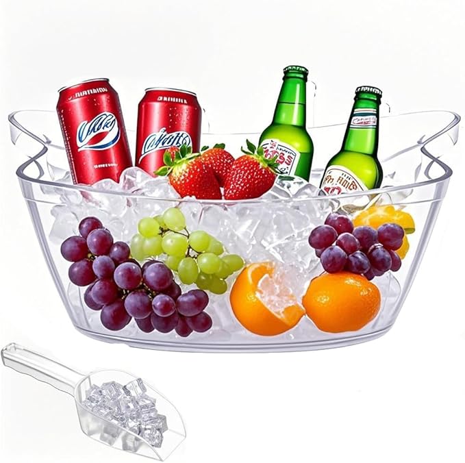 1pcs 6L Ice Bucket with 1pc Scoops ,Large Clear Acrylic Ice Bucket for for Wine Champagne Mimosa Cocktail Bar Picnic Fruit Storage Basket (1PC 6L)