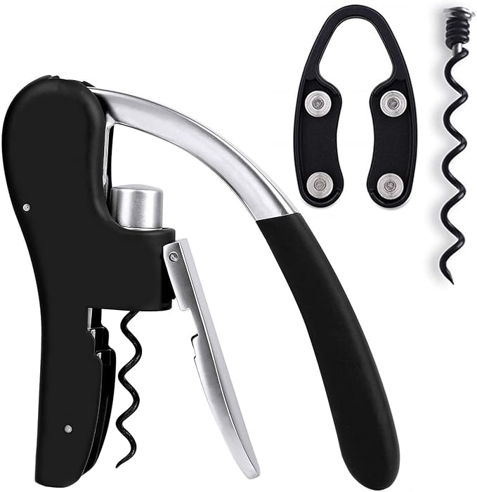 KEISSCO Wine Bottle Opener Manual Vertical Lever Corkscrew with Foil Cutter and Extra Spiral