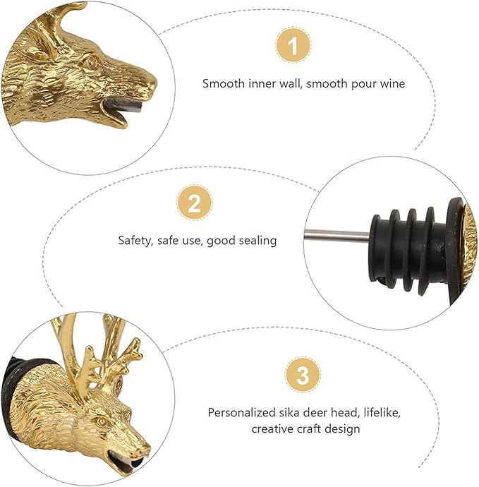 CALLARON Deer Head Wine Pourer Zinc Alloy Creative Liquor Pour Spout Smooth Flow Decorative Bar Tool for Parties and