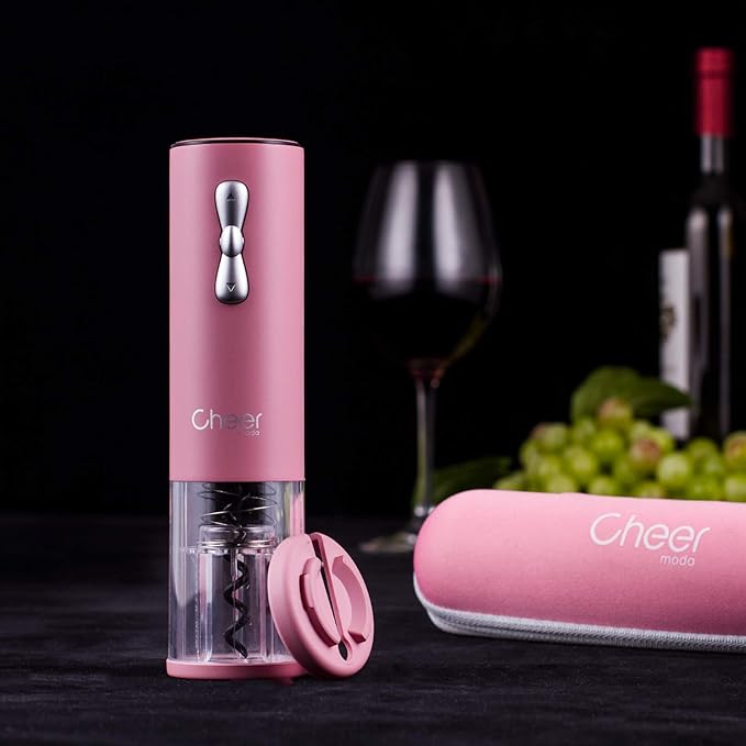 CHEER Electric Wine Opener with USB Rechargeable Lithium Battery with Foil Cut, Carrying Bag (Pink)