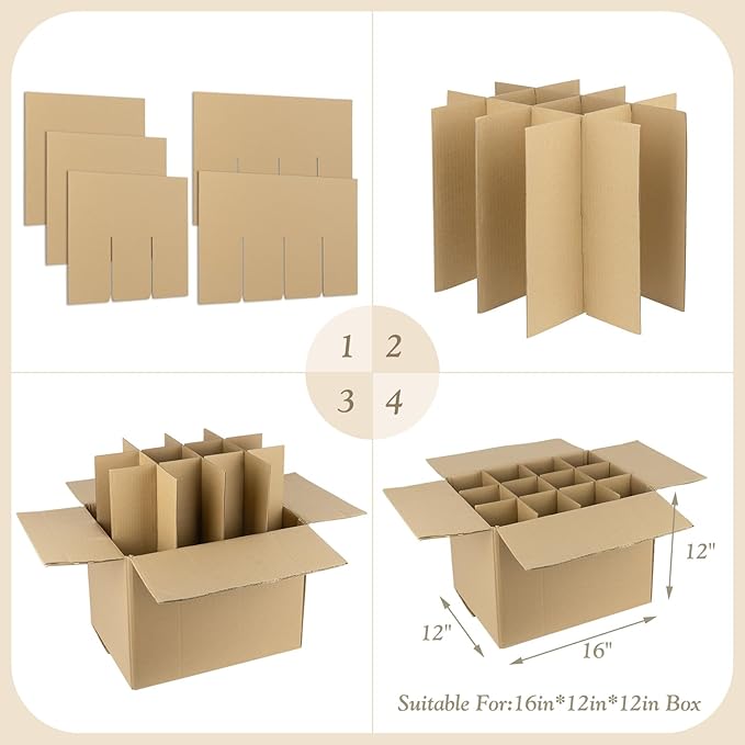 Golden State Art, 4 Sets Glass Divider for Wine Glassware, Protect Plate Bottle Ceramic Packing, Fit for 16x12x12 Inch Box (Excluding Box)