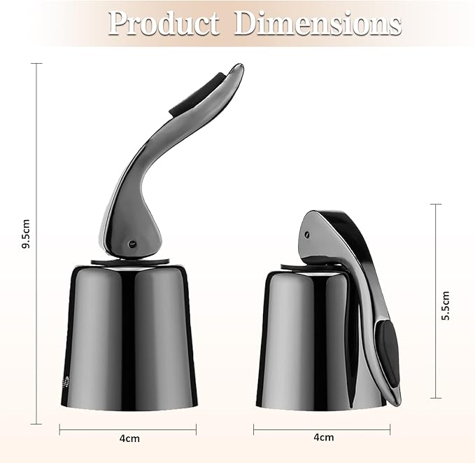 OWO Stainless Steel Wine Bottle Stopper, Reusable Wine Saver with Silicone Seal, Decorative Bottle Sealer, Keeps Fresh (Metal Black, 2 Pack)