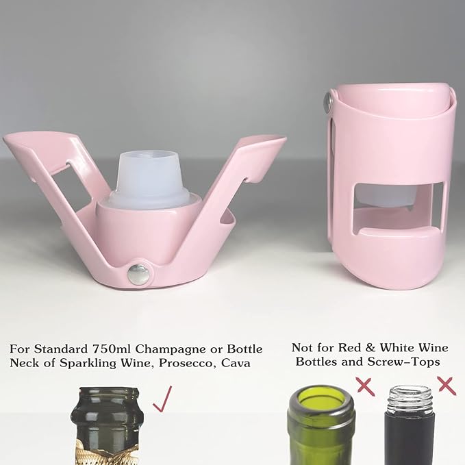 HYZ Champagne Stoppers - Stainless Steel Sparkling Wine Bottle Stopper with Pure Silicone Air Tight Seal - Professional Wine Saver for Champagne，Prosecco and Cava (2Pack Pink)