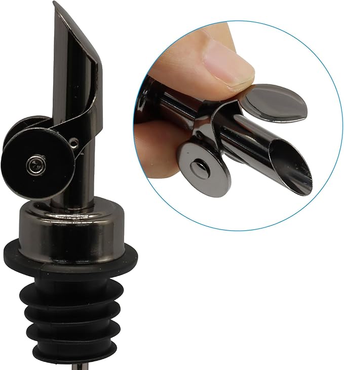 4 Pack Auto Flip Dispenser Spout, Liquor Pour Spout Oil Dispenser Top, Stainless Steel Leak-Proof Bottle Spout for Wine Vinegar Oils (Black)