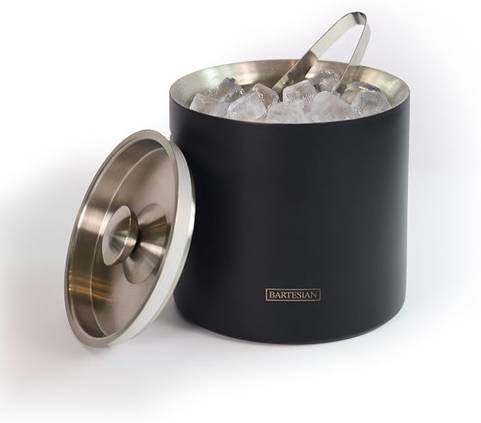 Bartesian Reserve Insulated Ice Bucket with Lid and Tongs – Matte Black Stainless Steel – Heavy Duty Double Wall Thermal Bucket for Home Bar, Parties, and Entertaining – Keeps Ice Cold for 36 Hours