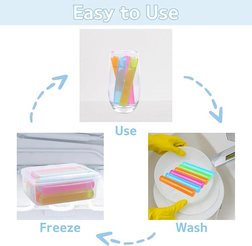 12 Pack Reusable Ice Cube with Lid and Bin, Plastic Ice Cubes for Drinks BPA Free, Washable Freezable Ice Sticks for Water Bottles, Whiskey, Vodka, Coffee, Beer, Wine