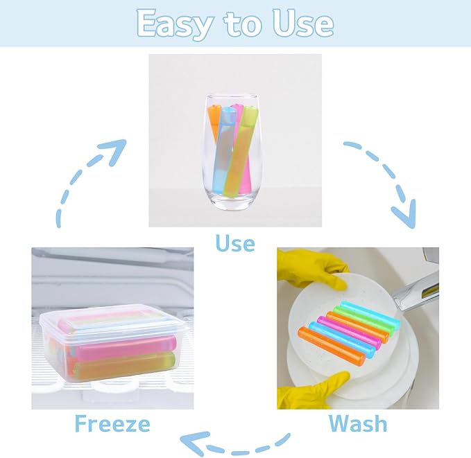 Reusable Ice Cube with Lid and Bin, 8 Pack Plastic Ice Cubes for Drinks BPA Free, Washable Freezable Ice Sticks for Water Bottles, Whiskey, Vodka, Coffee, Beer, Wine