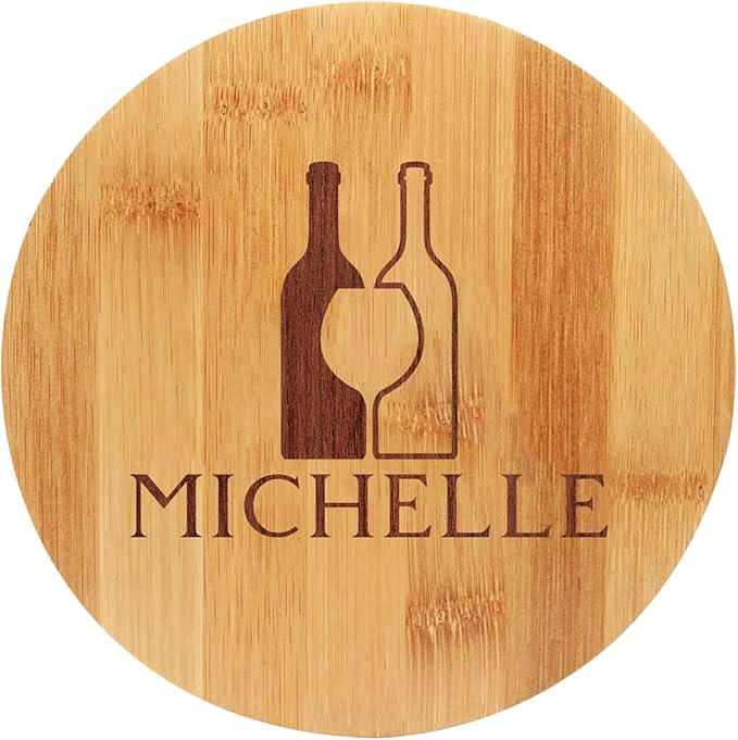 Personalized Bottle Silhouette Bamboo Round 4 Piece Wine Tool Set
