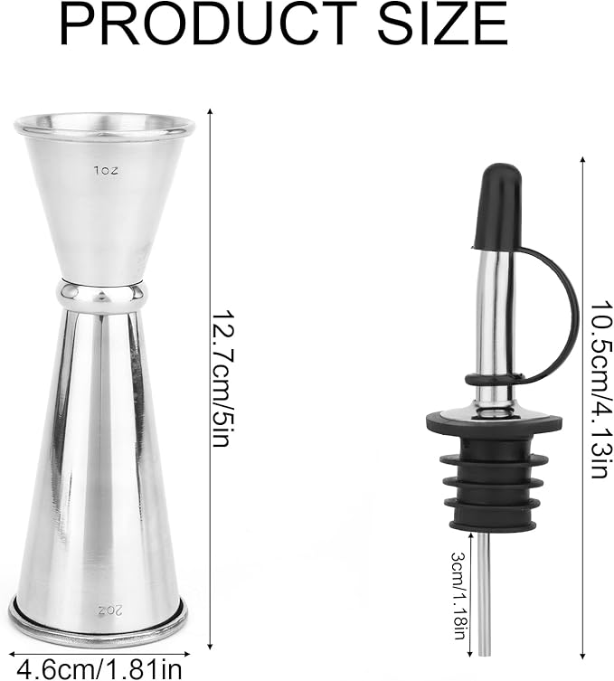 Double Cocktail Jigger for Bartending 2oz 1oz with 2 Pourers Spout Lids, Japanese Bar Stainless Steel Drink Shot Measurer with Measurements Inside, Liquor Alcohol Measuring Cup for Bartender Accessory
