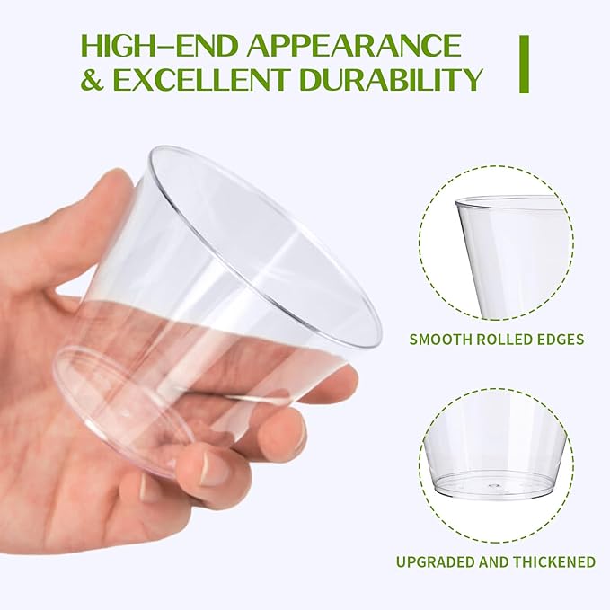 RACETOP 9 oz Clear Disposable Plastic Cups 50 Pack, Clear Plastic Cups Tumblers, Heavy-duty Party Glasses, Disposable Cups