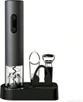 Electric Wine Opener Set, Battery Powered Wine Bottle Opener with Foil Cutter, Vacuum Stopper, Wine Pourer & Storage Base, Automatic Corkscrew Kit for Wine Lovers, Gift for Men Women (Black)