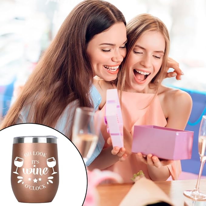 Graduation Gifts for Women Men Insulated Wine Tumbler with Lid 12oz Friendship Gift for Coworker Best Friends Brother Birthday Gift Useful Beer Gifts for Birthday Easter Basket Stuffers Rose Gold