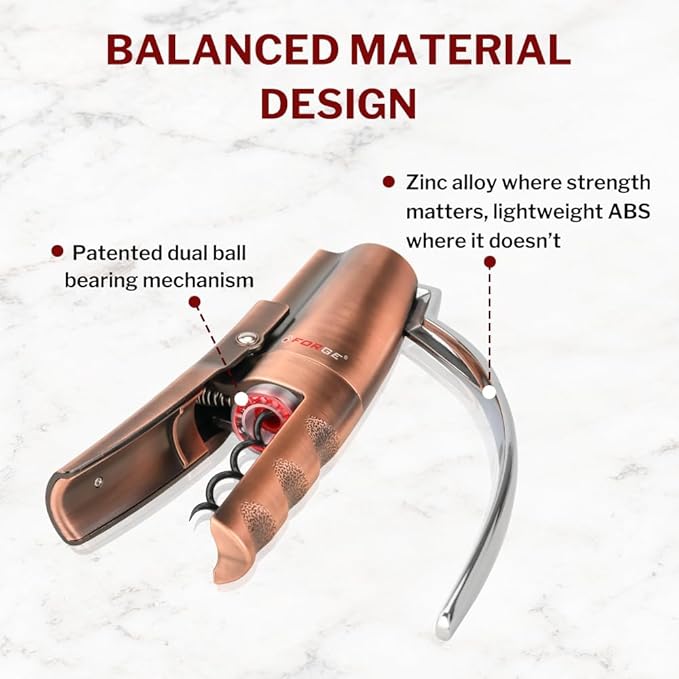 Forge Quality Compact Vertical Lever Corkscrew Wine Opener with Foil Cutter. 3 Seconds to Open a Bottle of Wine. Metallic Bronze