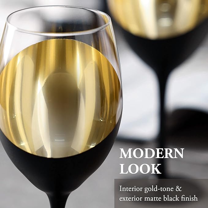 MyGift Wine Glasses Set of 4, Red Wine Glasses 14oz, Modern Matte Black & Gold Stemware, Elegant Bar Cups for Weddings, Holiday Parties and Gifts