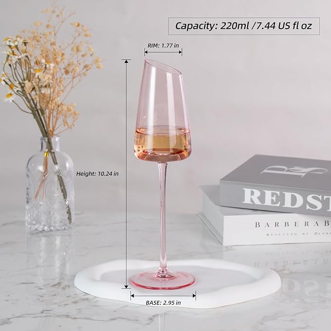 KAMMAK Wine Glasses Set of 2, 7.44 oz Hand Blown Crystal Bordeaux Wine Glasses, Thin Rim & Long Stem, Perfect for Red & White, Daily Use, Wedding or Birthday Gift with Gift Box, XH-H260 Pink