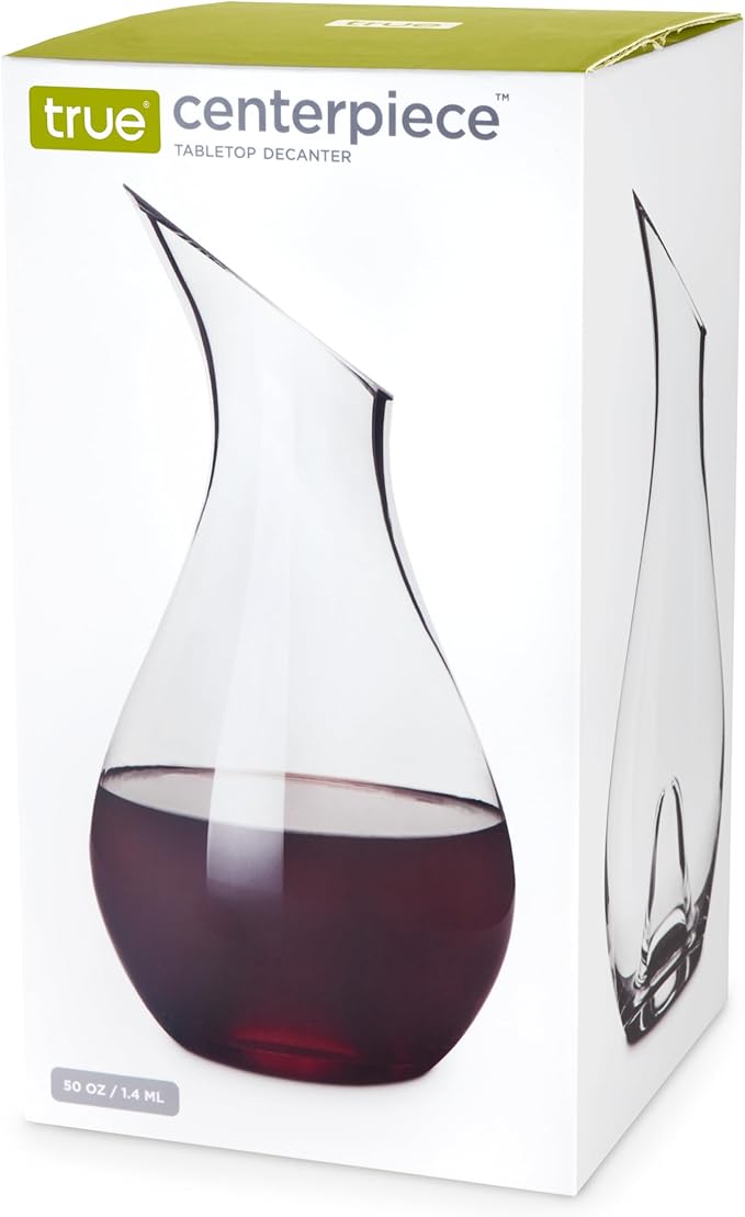 True Centerpiece Tabletop Clear Glass Decanter, Modern Carafe for Red and White Wine, Elegant Glass Pitcher for Wedding Gifts, Birthday Gifts, Home Bar Accessories, 50 oz (1.5 L), Set of 1