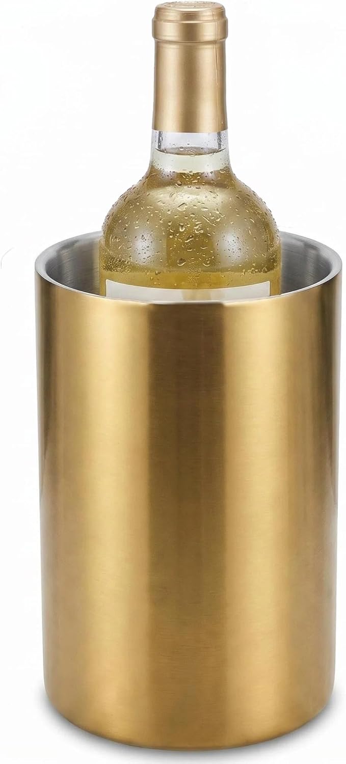 Gold Wine Chiller Bucket for Bottle 750ml Wine Chiller Champagne Cooler Insulated for Parties Keep Wine & Beverage Cold Bar Cart Accessories