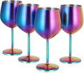 Lifecapido Stainless Steel Wine Glasses Set of 4, 18oz Colorful Stainless Steel Wine Goblets, Stemmed Metal Wine Glasses with Cup Brush for Party Office Wedding Anniversary, Great for Red White Wine