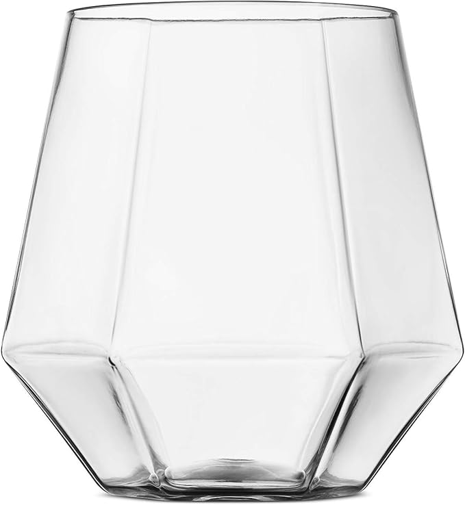 Munfix Plastic Stemless Wine Glasses 32 Pack - Diamond Shaped Unbreakable Disposable 12 Oz Clear Plastic Wine Champagne Whiskey Cups, Shatterproof Recyclable and BPA-Free